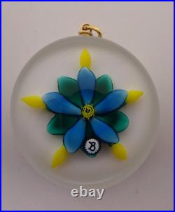 Paperweight Artist Bob Banford Lampwork Blue Flower Art Glass Pendant B Cane