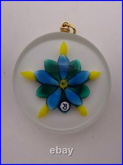 Paperweight Artist Bob Banford Lampwork Blue Flower Art Glass Pendant B Cane