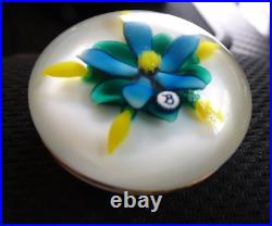 Paperweight Artist Bob Banford Lampwork Blue Flower Art Glass Pendant B Cane