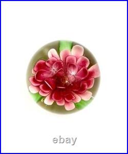 Paperweight Glass with Beautiful Pink Flower Design Vintage Collectibles Gift