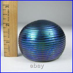 Paperweight Smyers Signed Blue Iridescent Art Glass Spiral Purple CHIPS 78 or 76