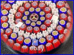 Parabelle Art Glass 1991 Paperweight Pansy Red White Blue Millefiori Cog Rings