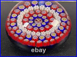 Parabelle Art Glass 1991 Paperweight Pansy Red White Blue Millefiori Cog Rings