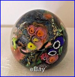 Paul Counts Hand Blown Multiple Overlay Art Glass Signed Ocean Paperweight 3.25