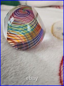 Paul Harrie 3in Rainbow Striped Paperweight. With Original Lable