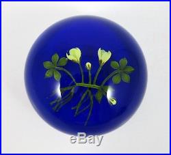 Paul Stankard Floral and Vine Lamp work Studio Art Glass Paperweight Blue Ground