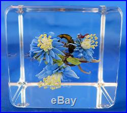 Paul Stankard Glass Block with Ant, Flowers, Word Canes