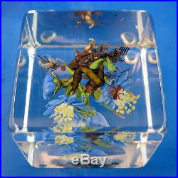 Paul Stankard Glass Block with Ant, Flowers, Word Canes