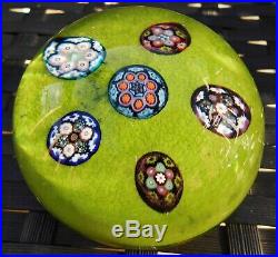 Paul Ysart Complex Roundel Millefiori Canes Mottled Green Harland Paperweight