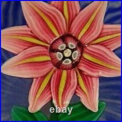 Paul Ysart Lampwork 10 Petal Flower & Latticino Millefiori Garland Paperweight
