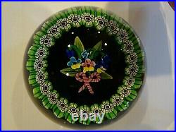 Paul Ysart Lampwork Flower Bouquet & Millefiori Art Glass Paperweight PY Cane
