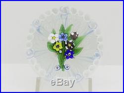 Paul Ysart Six Flower Bouquet on Latticinio Stave Basket Ground Paperweight