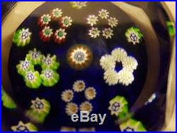Paul Ysart patterned millefiori paperweight rondello on blue