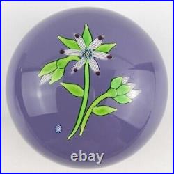 Perthshire 1974B Flower and Buds Lampwork Lilac Ground Vintage Paperweight