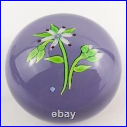 Perthshire 1974B Flower and Buds Lampwork Lilac Ground Vintage Paperweight