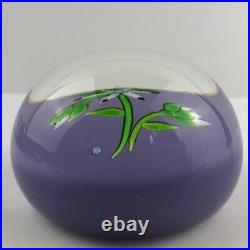 Perthshire 1974B Flower and Buds Lampwork Lilac Ground Vintage Paperweight