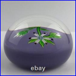 Perthshire 1974B Flower and Buds Lampwork Lilac Ground Vintage Paperweight