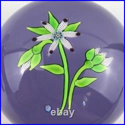 Perthshire 1974B Flower and Buds Lampwork Lilac Ground Vintage Paperweight