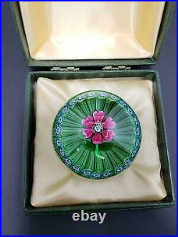 Perthshire Art Glass Millefiori Paperweight Floating Flower P Cane Center Boxed