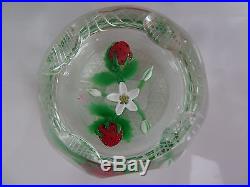 Perthshire Paperweight 1986D Lampwork Strawberries & Flowers on Clear Base EC