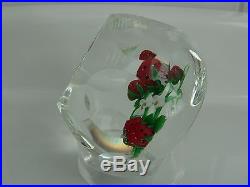Perthshire Paperweight 1986D Lampwork Strawberries & Flowers on Clear Base EC
