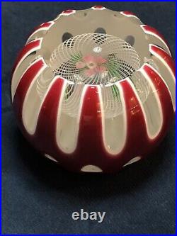 Perthshire Paperweight Red Faceted Crystal Latticino Floral Lampwork
