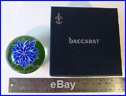RARE BACCARAT French Art Glass Blue DAHLIA Green Ground Paperweight 1972 w BOX