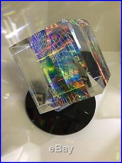 RARE HUGE Cube Prism Optical Laminate Art Glass Sculpture BY BLISS
