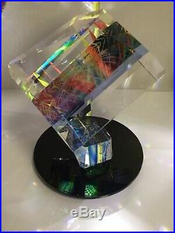 RARE HUGE Cube Prism Optical Laminate Art Glass Sculpture BY BLISS