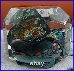 RARE Karg Dichronic Art Glass Paperweight Encased Faceted Octagon Clear Glass