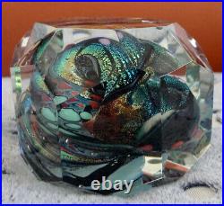 RARE Karg Dichronic Art Glass Paperweight Encased Faceted Octagon Clear Glass