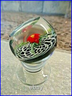 RARE Micro Miniature Charles Kaziun Jr Glass Lily Latticinio FACETED Paperweight