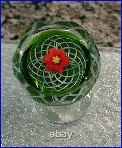 RARE Micro Miniature Charles Kaziun Jr Glass Lily Latticinio FACETED Paperweight