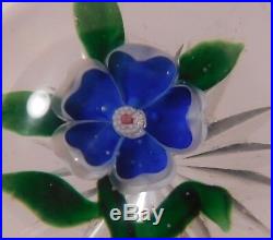 RAVISHING ANTIQUE BACCARAT Blue & White DOGROSE Lampwork Art Glass PAPERWEIGHT