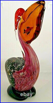 REAL MURANO Hand Blown ART GLASS MULTICOLOR PELICAN WITH FISH IN MOUTH 7