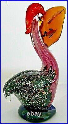 REAL MURANO Hand Blown ART GLASS MULTICOLOR PELICAN WITH FISH IN MOUTH 7