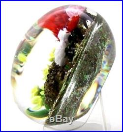 RICK AYOTTE Flowers, Two Frogs & Bug LT ED Art Glass 98 Paperweight, Apr 2.5Hx4W