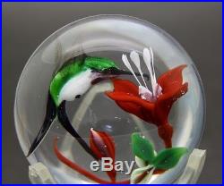 RICK AYOTTE Hummingbird & Flowers Art Glass Small Paperweight, Apr 1.5Hx2.25W