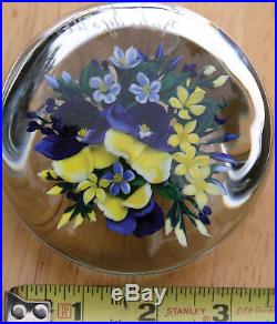RICK AYOTTE Magnum LE/25 1999 Paperweight Pansies Flowers Art Glass 3 3/4 inch
