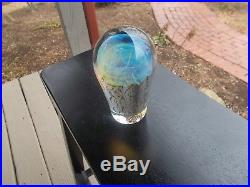 RICK SATAVA Blue MOON JELLYFISH Art Glass PAPERWEIGHT Sculpture 9 SIGNED