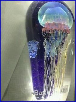 RICK SATAVA Signed Jellyfish Moon Seascape paperweight art glass