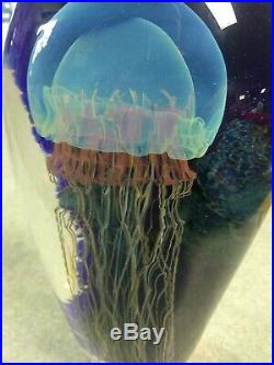 RICK SATAVA Signed Jellyfish Moon Seascape paperweight art glass