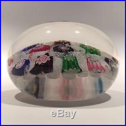 Rare Antique Clichy Art Glass Paperweight Chequered Complex Millefiori With Rose