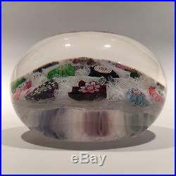 Rare Antique Clichy Art Glass Paperweight Chequered Complex Millefiori With Rose