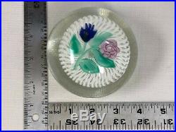Rare Antique Rose/Flower On Latticino Swirl Glass Paperweight Baccarat/St Louis