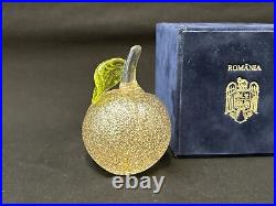 Rare Art Glass Peach Paperweight Hand Blown Made In Romania Signed