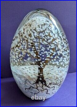 Rare Cathy Richardson Art Glass Winter Snow Tree Glass Paperweight Signed 2009