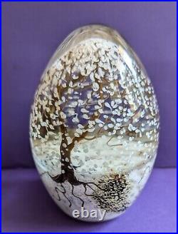 Rare Cathy Richardson Art Glass Winter Snow Tree Glass Paperweight Signed 2009