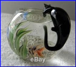 Rare Correia Cat on a Fishbowl, Signed & Numbered Art Glass Paperweight