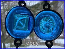 Rare Erik Hoglund Blue Swedish Glass Hanging Zodiac Medallions